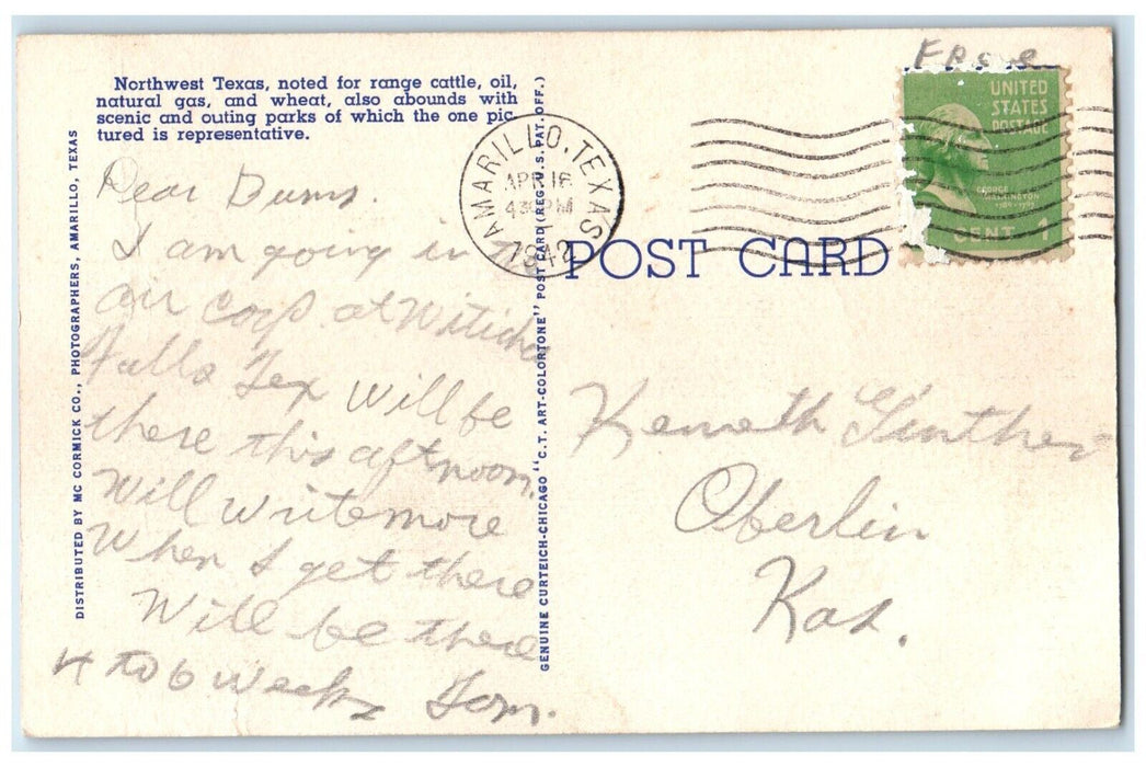 1942 Falls Hardings Ranch Range Cattle Oil Natural Gas Wheat West Texas Postcard