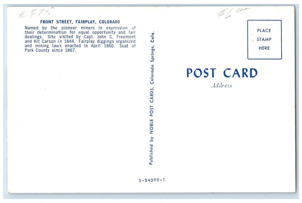 1960 Front Street Road Classic Cars Buildings Fairplay Colorado Antique Postcard