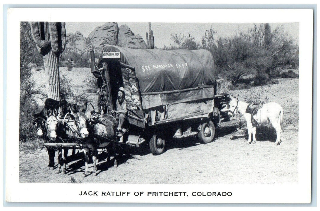 1940 Jack Ratliff Pritchett Donkey Carriage Animals Colorado CO Antique Postcard