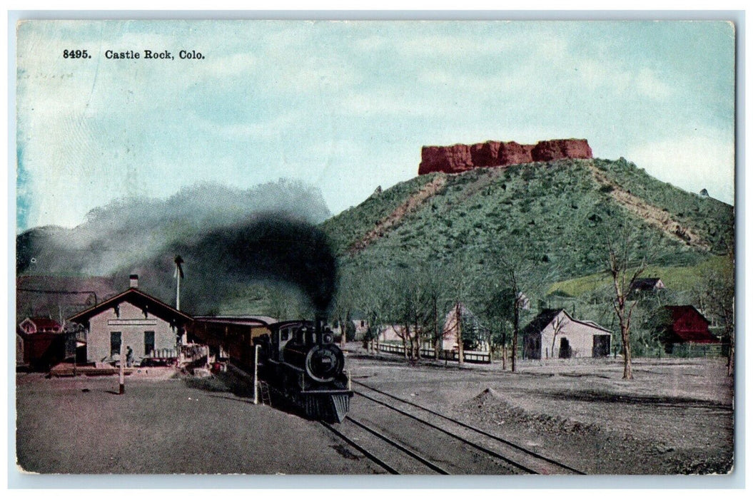 1914 Depot Railroad Train Castle Rock Olathe Colorado CO Posted Antique Postcard