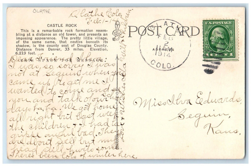 1914 Depot Railroad Train Castle Rock Olathe Colorado CO Posted Antique Postcard