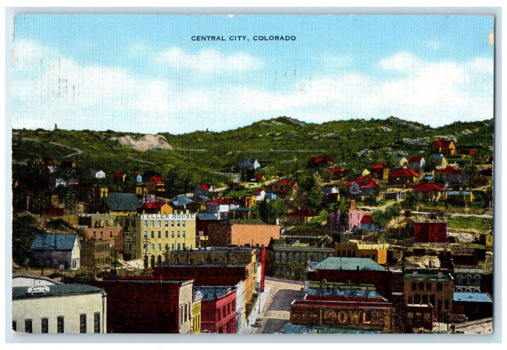 1950 Birds Eye View Buildings Mountain Central City Colorado CO Antique Postcard