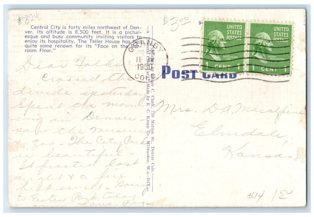 1950 Birds Eye View Buildings Mountain Central City Colorado CO Antique Postcard