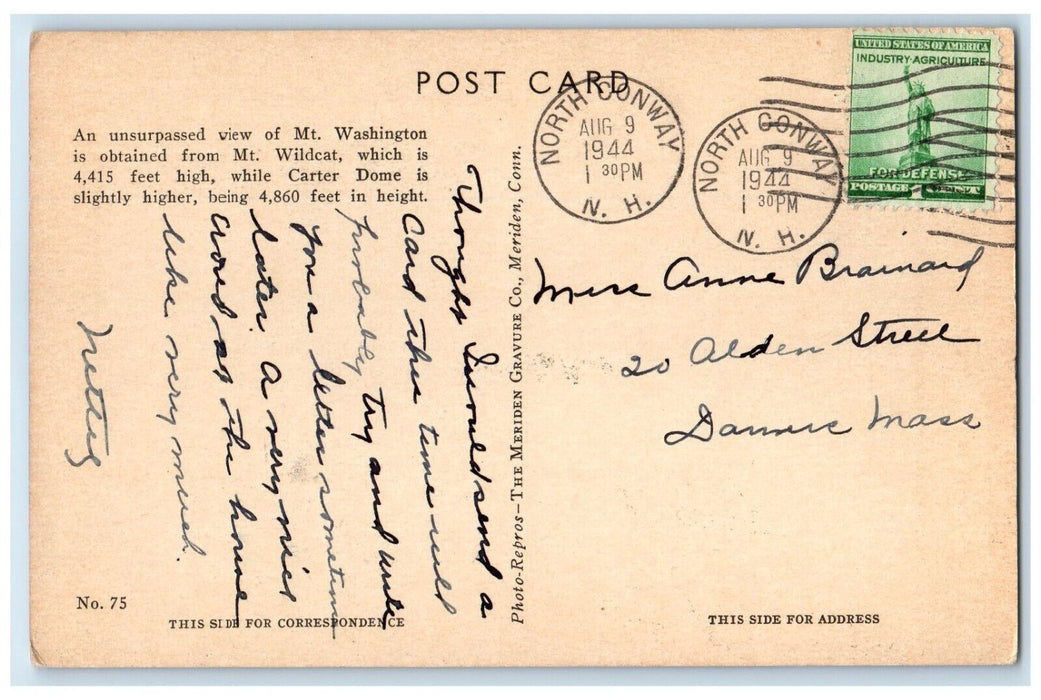 1944 Mt. Wildcat Carter Dome Jackson White Mountains New Hampshire NH Postcard