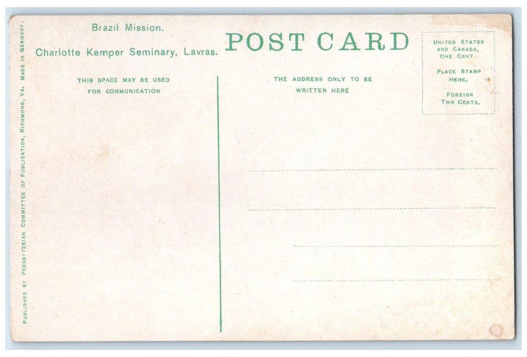 Charlotte Kemper Seminary Lavras Christian Missionary Brazil Mission Postcard