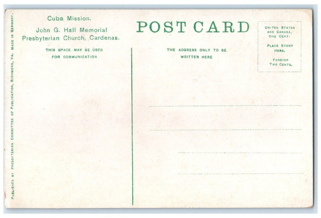 c1910's Presbyterian Church Cardenas Christian Missionary Cuba Mission Postcard