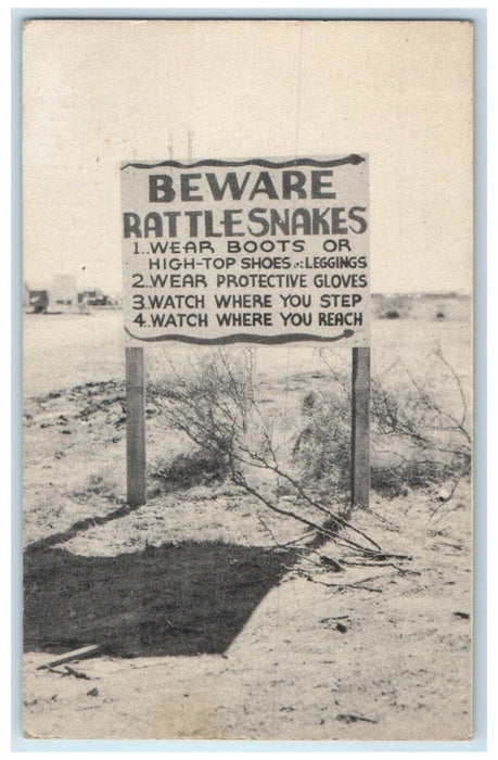 1943 Beware Rattlesnakes Main Gate Rattlesnake Bomber Base Pyote Texas Postcard