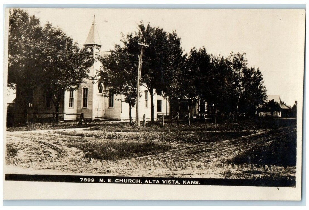 1914 Methodist Episcopal Church View Alta Vista Kansas KS RPPC Photo Postcard