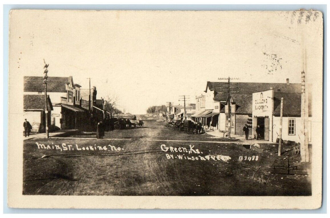 1918 Main Street Looking North Wilson Green Kansas KS RPPC Photo Postcard