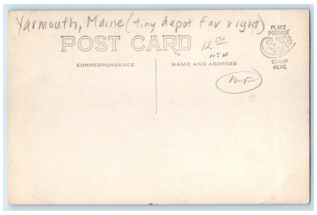 c1910's Railroad Train Depot View Yarmouth Maine ME RPPC Photo Postcard