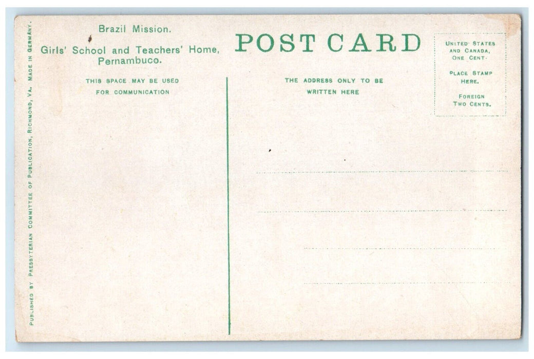 c1910's College For Boys Lavras Christian Missionary Brazil Mission Postcard