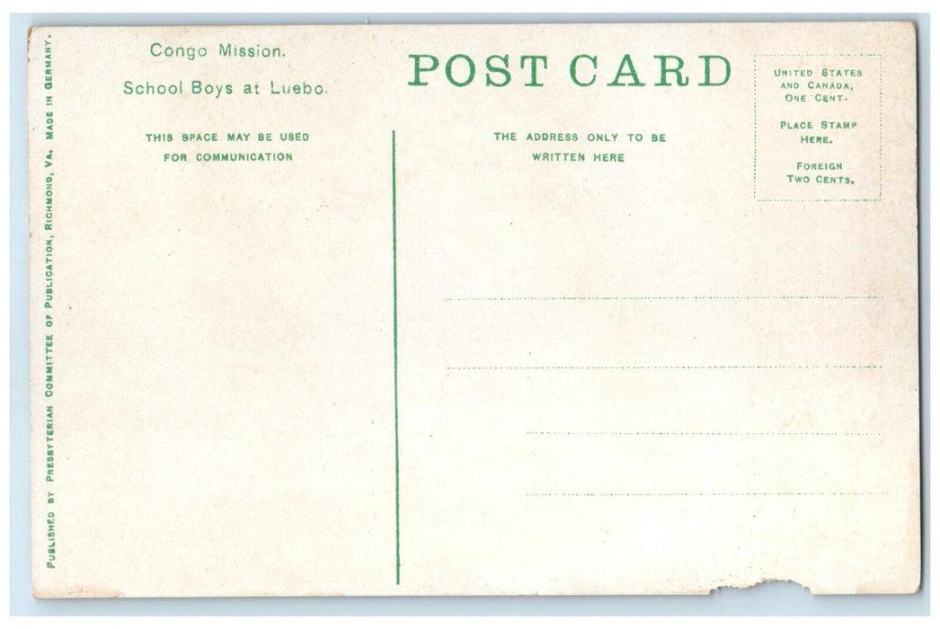 c1910's School Boys At Luebo Christian Missionary Congo Mission Postcard