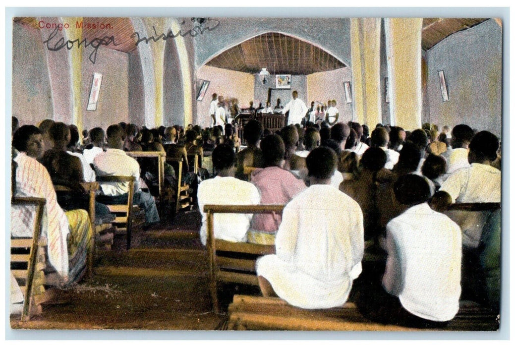 c1910's Church Service At Ibanche Christian Missionary Congo Mission Postcard