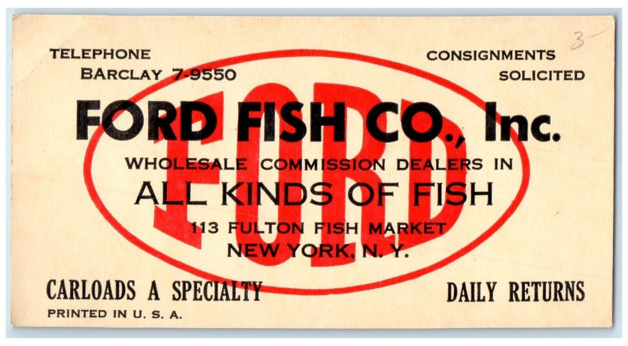 Ford Fish Co New York NY, Wholesale Commission Dealers All Kind Of Fish Postcard