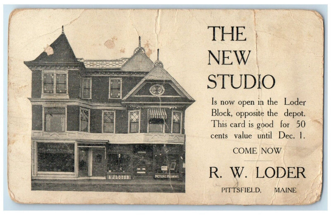 c905 The New Studio Loder Block RW Loder Pittsfield Maine ME Antique Postcard