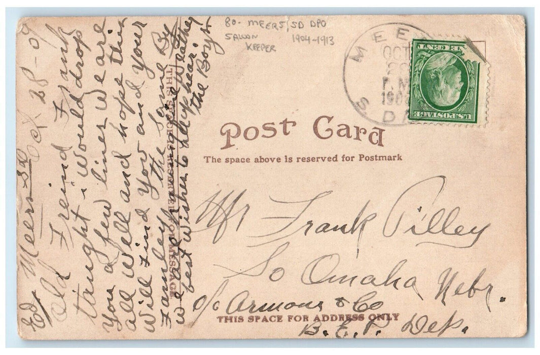 1908 Buffalo Team Pierre Meers South Dakota SD DPO, Saloon Keeper Postcard