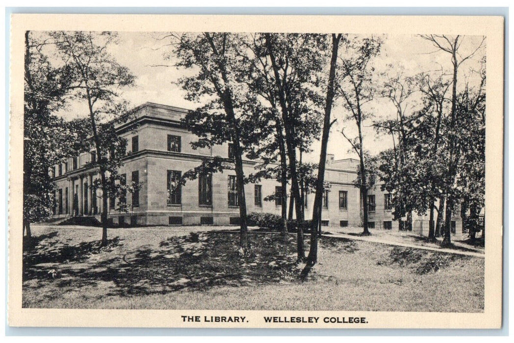 c1930's The Library Building Trees Wellesley College Massachusetts MA Postcard