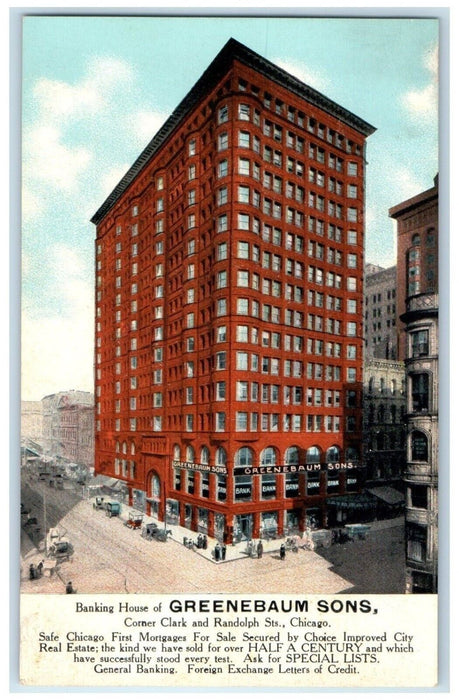 c1910's Jewish Bank Greenebaum Sons Building Chicago Illinois IL Postcard