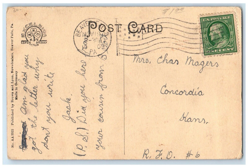1909 View On Beaver River Beaver Falls Pennsylvania PA Antique Postcard