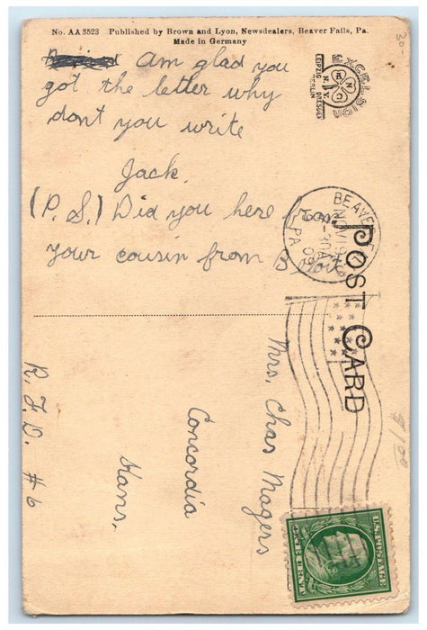 1909 View On Beaver River Beaver Falls Pennsylvania PA Antique Postcard