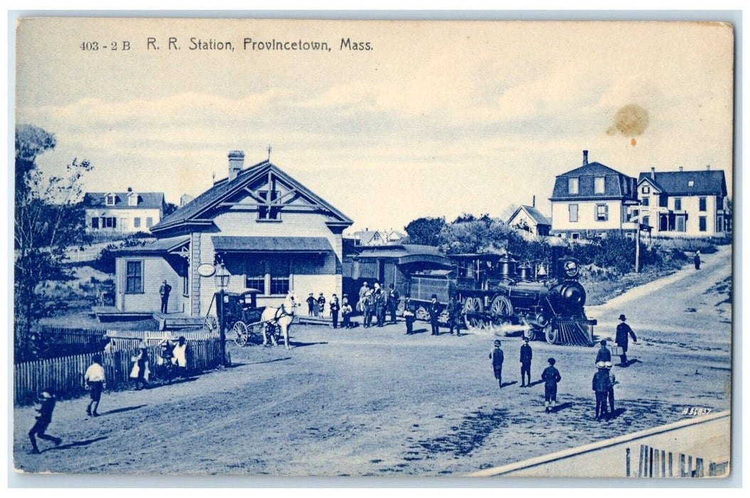 c1905 RR Station Train Horse Carriage Provincetown Massachusetts MA Postcard