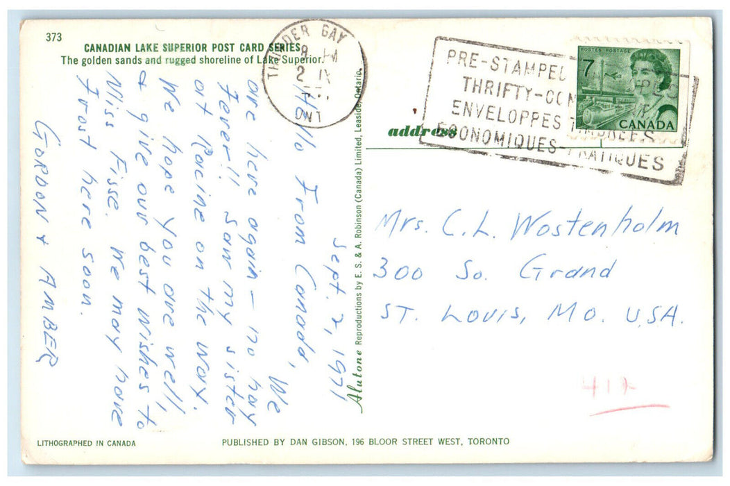 1971 Golden Sands and Rugged Shoreline of Lake Superior Canada Postcard