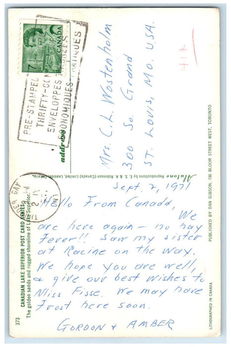 1971 Golden Sands and Rugged Shoreline of Lake Superior Canada Postcard