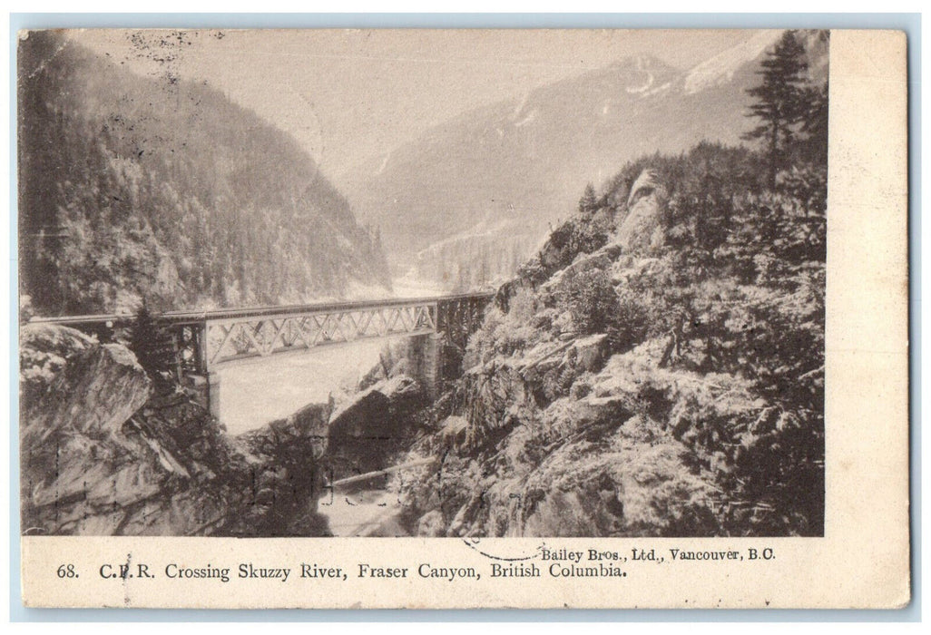 1906 CPR Crossing Skuzzy River Fraser Canyon British Columbia Canada Postcard