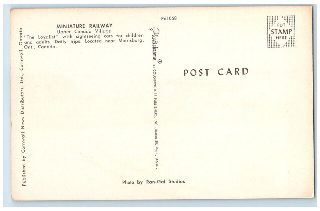 c1950's Miniature Railway Upper Canada Village Ontario Canada Unposted Postcard