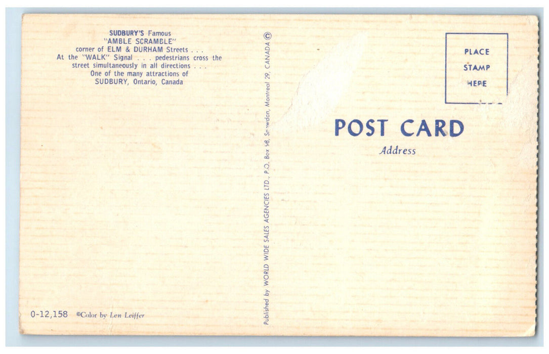 c1950's Amble Scramble Sudbury Ontario Canada Vintage Unposted Postcard