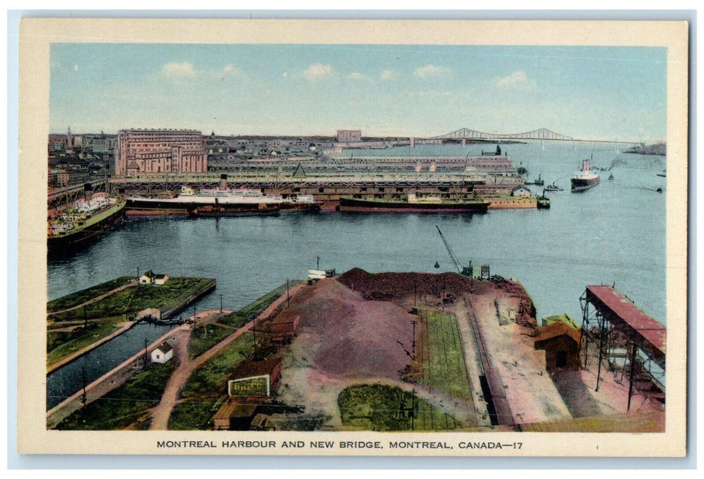 c1950's Montreal Harbour and New Bridge Montreal Canada Vintage Postcard