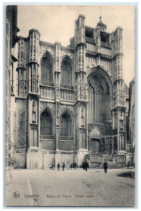 c1910's Louvain Eglise St. Pierre Portail Ouest Belgium Overprint Stamp Postcard