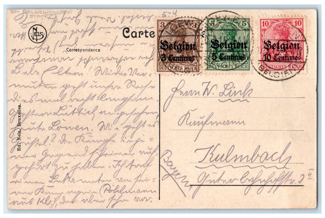 c1910's Louvain Eglise St. Pierre Portail Ouest Belgium Overprint Stamp Postcard