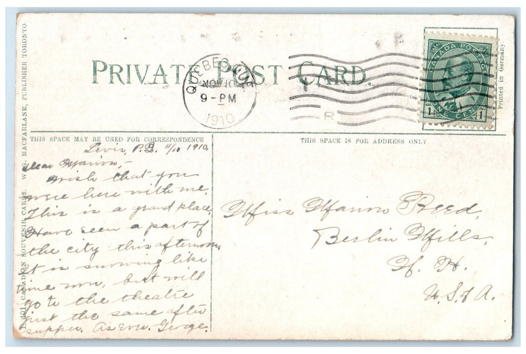 1910 Chateau Frontenac and Dufferin Terrace Quebec Canada Posted Postcard