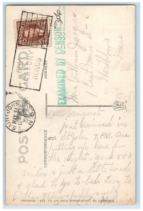 1941 International Bridge Between St. Stephen NB Canada and Calais ME Postcard