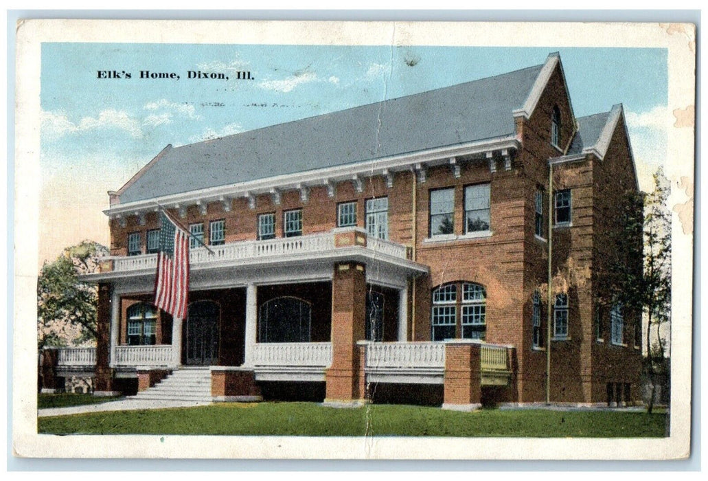 1915 Exterior View Entrance Elks Home Building Dixon Illinois IL Posted Postcard