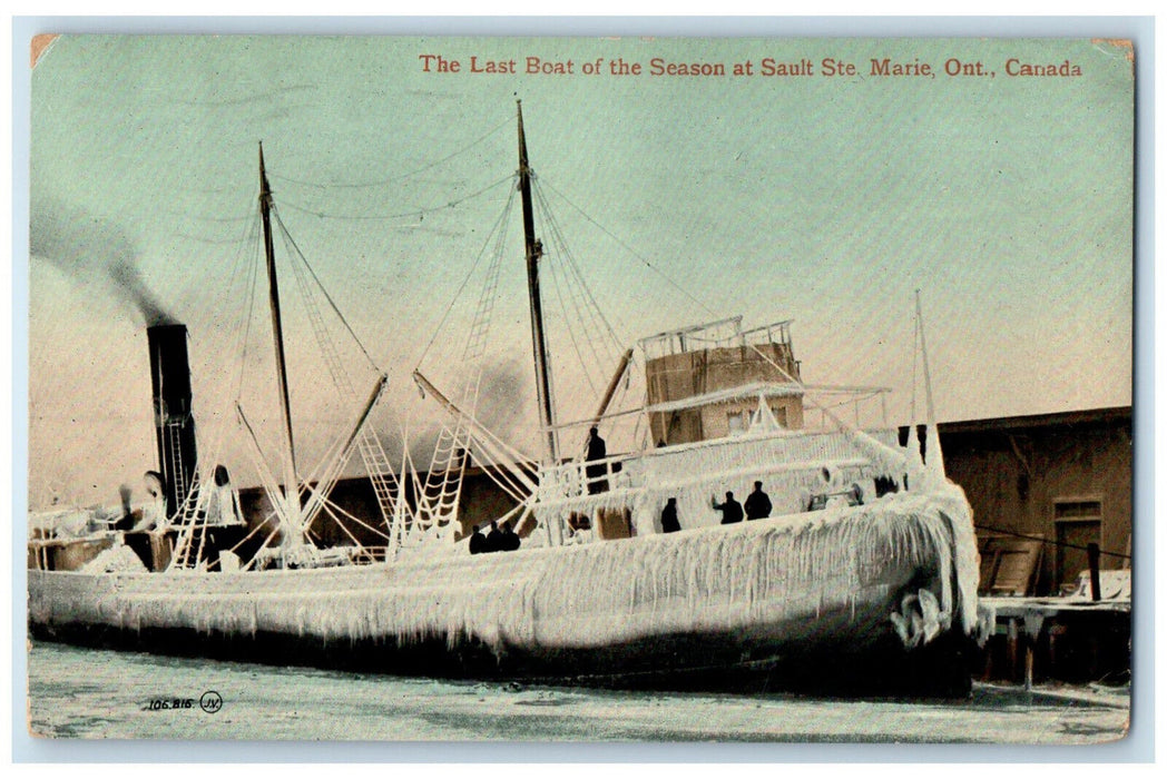 c1910 The Last Boat of the Season at Sault Ste Marie Ontario Canada Postcard