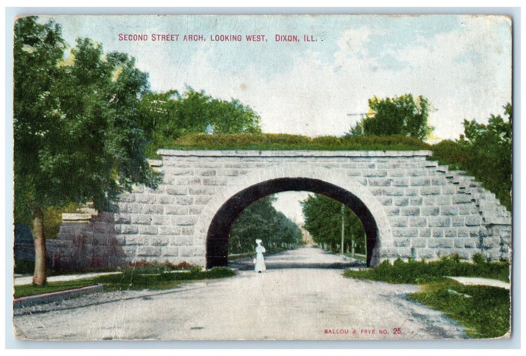 1917 Second Street Arch Looking West Dixon Illinois IL Vintage Antique Postcard