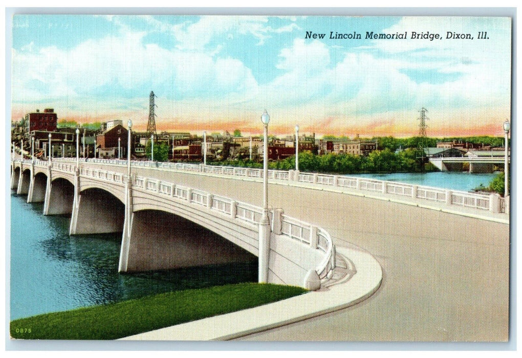 c1940 New Lincoln Memorial Bridge Dixon Illinois IL Unposted Antique Postcard