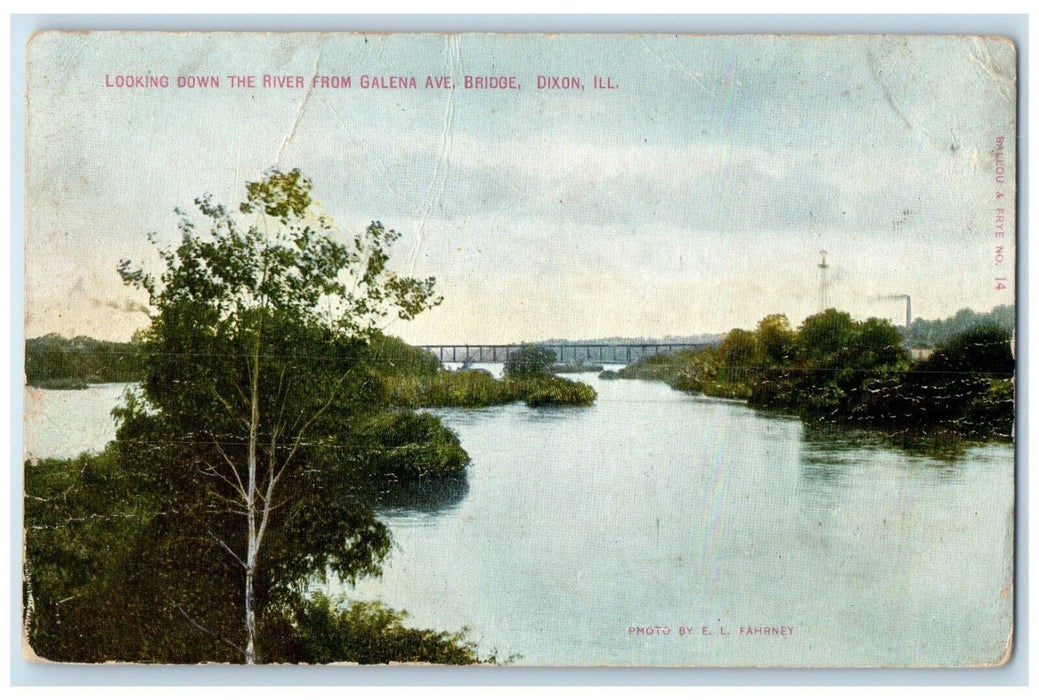 1913 Looking Down River Galena Ave Bridge Dixon Illinois Posted Vintage Postcard