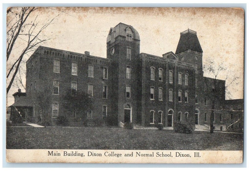 1913 Main Building Dixon College Normal School Dixon Illinois Antique Postcard