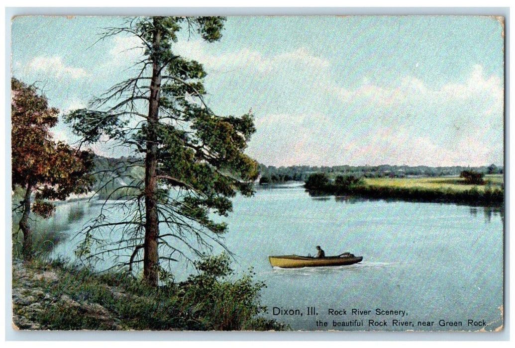 1910 Canoeing Rock River Scenery Near Green Rock Dixon Illinois Vintage Postcard