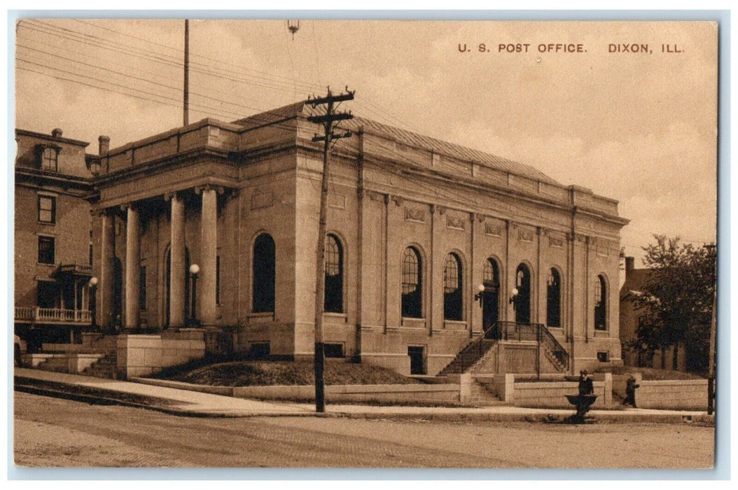 1910 Exterior View United States Post Office Dixon Illinois IL Unposted Postcard