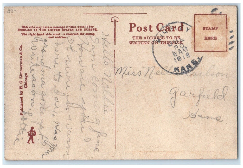 1913 Santa Fe Depot Railroad Train Wagon Kinsley Kansas KS Antique Postcard