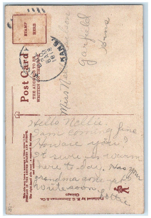 1913 Santa Fe Depot Railroad Train Wagon Kinsley Kansas KS Antique Postcard