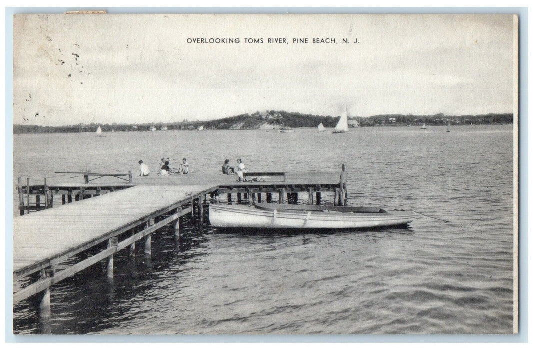 1941 Overlooking Toms River Pine Beach New Jersey NJ, Boat Scen Vintage Postcard