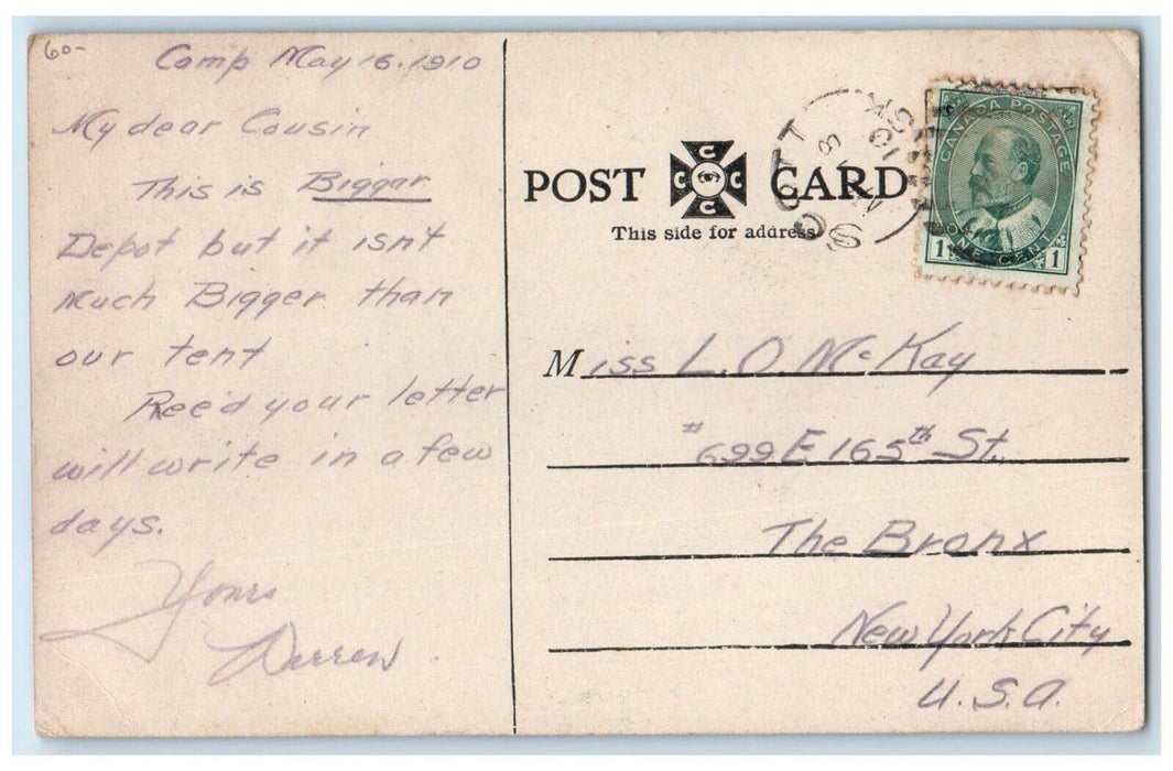 c1910's GTP Station Train Depot Bicycle Biggar Sask Canada Antique Postcard