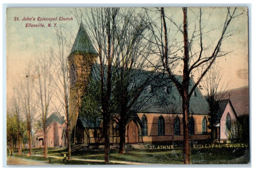 1909 St. John's Episcopal Church Scene Street Ellenville New York NY Postcard