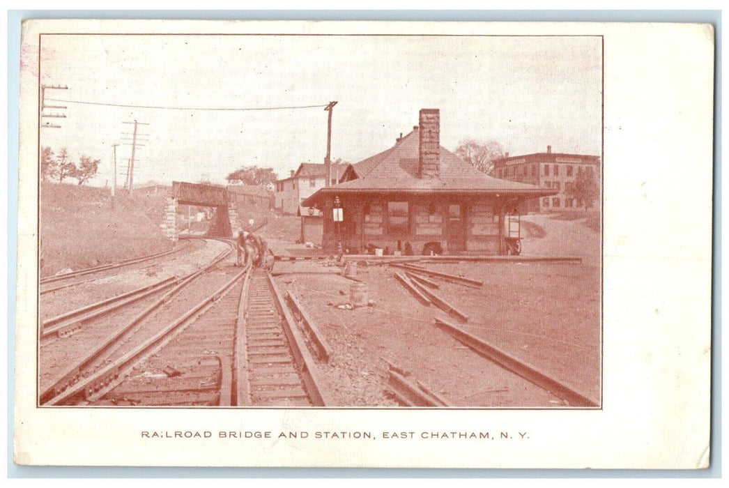 1908 Railroad Bridge And Station Depot East Chatman New York NY Antique Postcard