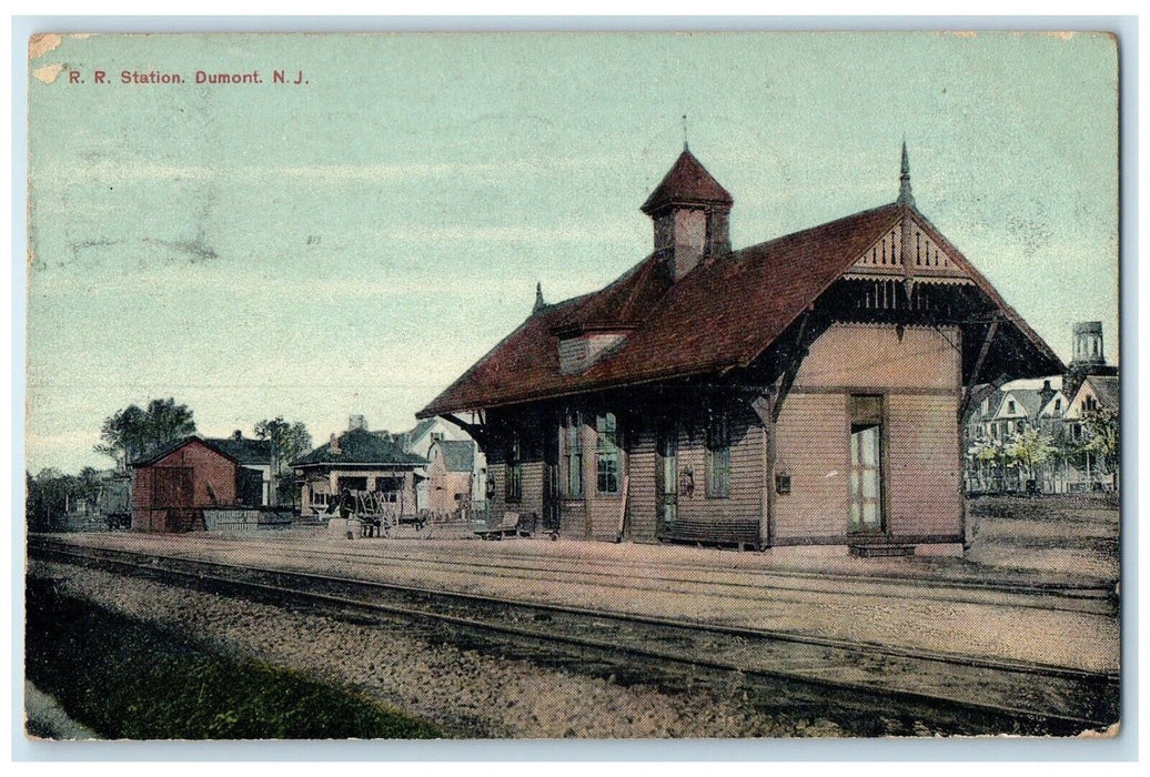 1910 RR Railroad Train Station Depot Dumont New Jersey NJ Antique Postcard